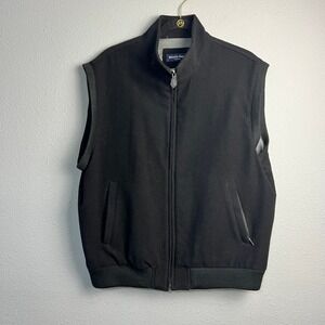 Austin Reed London Mens Large Black Wool Cashmere Full Zip Bomber Vest Mock Neck